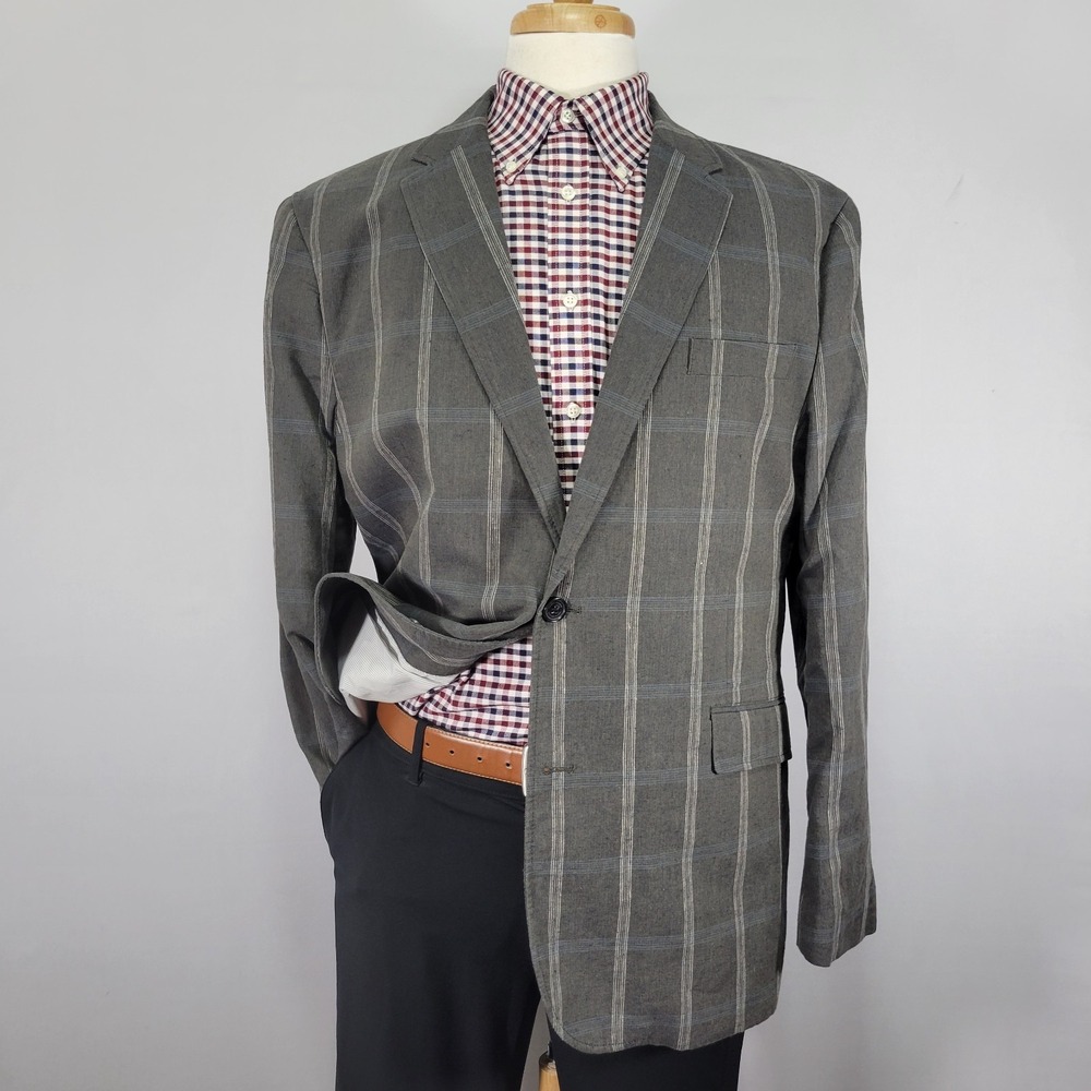 Joseph Abboud Men's Sport Coat Blazer Two Button Gray Plaid Linen Cotton XXL